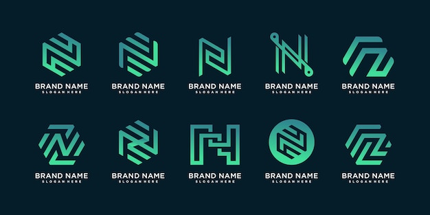 Set of N logo collection with geometry concept and creative gradient style Premium Vector