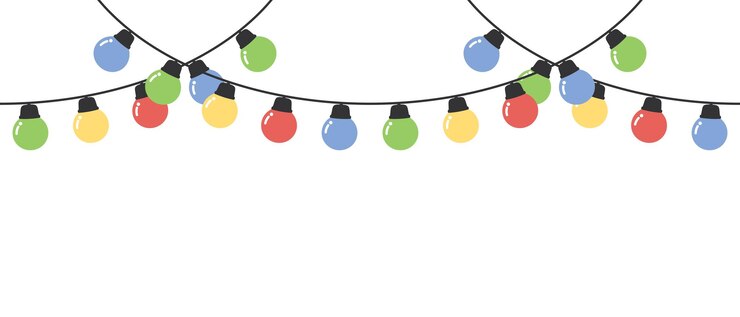 Set naadloze feestelijke kleurrijke kerststring lichte rand Platte vector illustratie