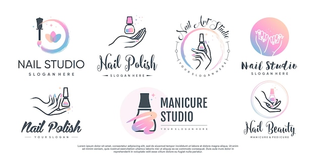 Vector set of nail beauty logo design for with creative element concept premium vector