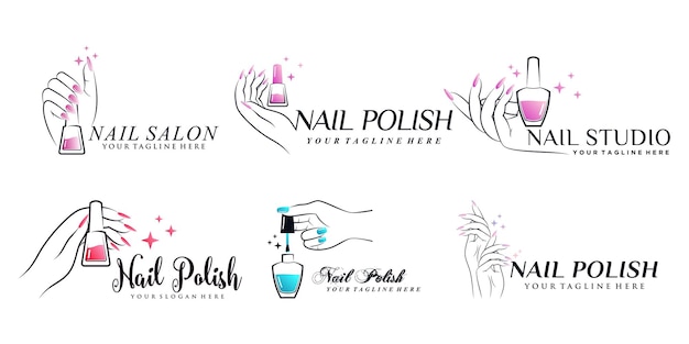 Set of nail polish icon logo with creative element and modern concept Premium Vector part 1