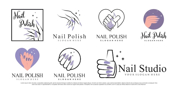 Set of nail polish logo design manicure with creative concept Premium Vector