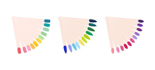 Vettore una serie di palette di smalti per unghie unghie artificiali su base trasparente