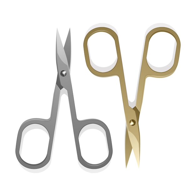 Set of nail scissors on white background silver and golden nail scissors vector format