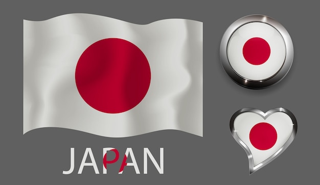 set natie Japan vlag glanzende knop hart