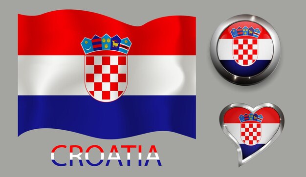 set natie Kroatië vlag glanzende knop hart