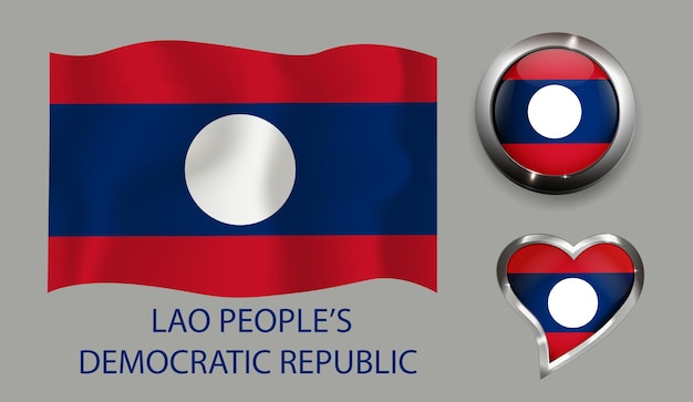 set natie Laos vlag glanzende knop hart