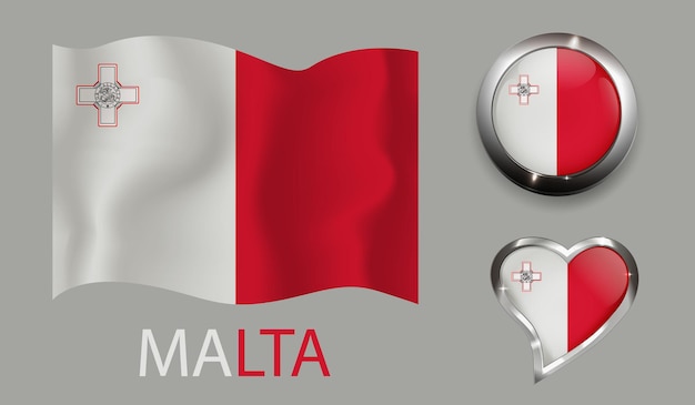 set natie Malta vlag glanzende knop hart