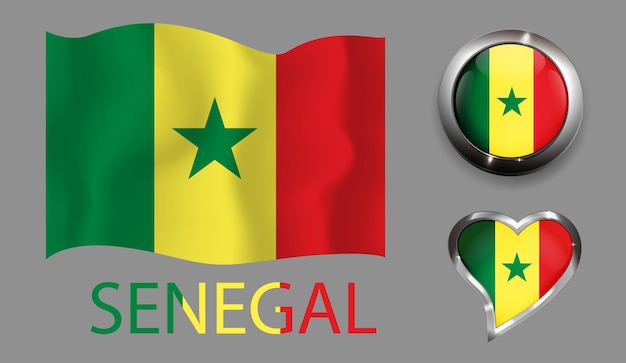 set natie Senegal vlag glanzende knop hart