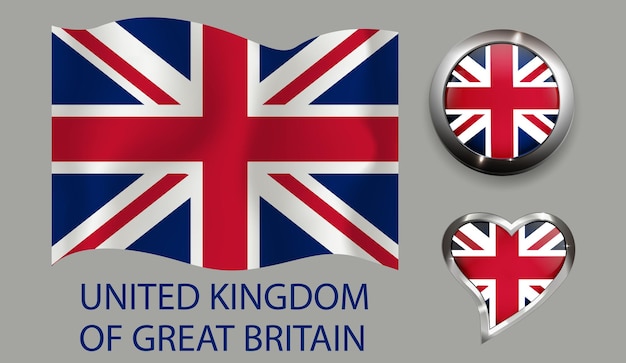 set natie Verenigd Koninkrijk vlag glanzende knop hart