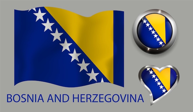 Impostare la nazione bosnia ed erzegovina bandiera pulsante lucido cuore