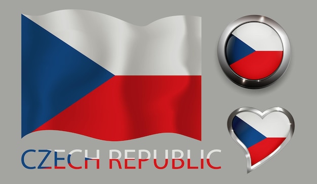 set nation Czech Republic flag glossy button heart