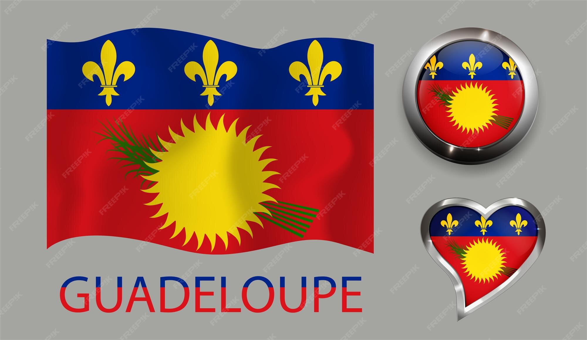 Premium Vector Set nation guadeloupe flag glossy button heart
