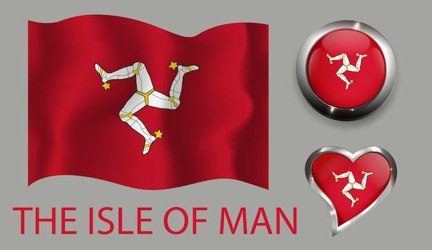 Impostare la nazione il cuore pulsante lucido bandiera isola di man