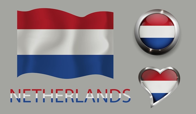 set nation Netherlands flag glossy button heart  Netherlands