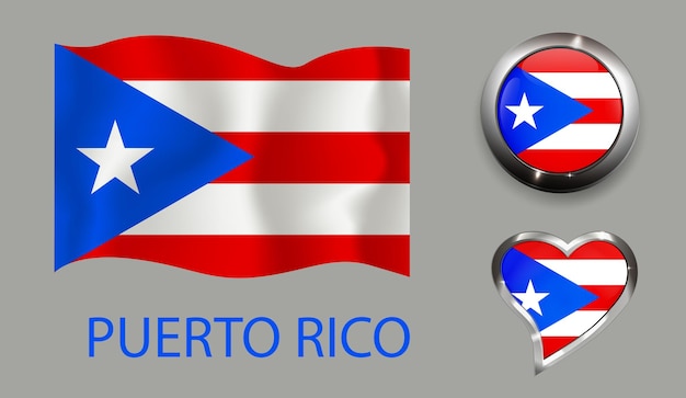 set nation Puerto Rico flag glossy button heart