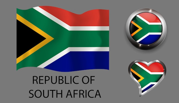 set nation South Africa Republic flag glossy button heart