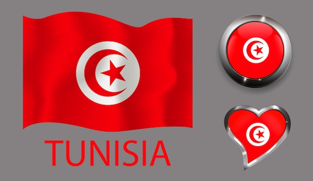 set nation Tunisia glossy button heart