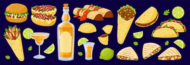 Vector set of national dishes of mexico collection mexican meals