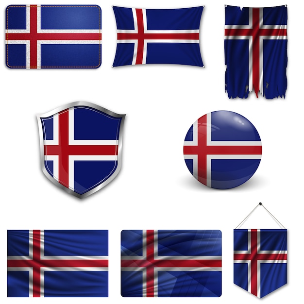 Set of the national flag of iceland