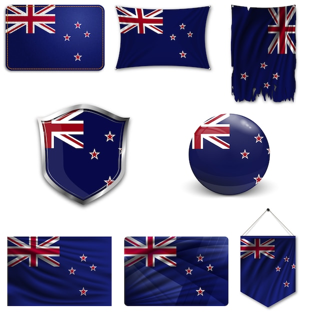 Set of the national flag of new zealand