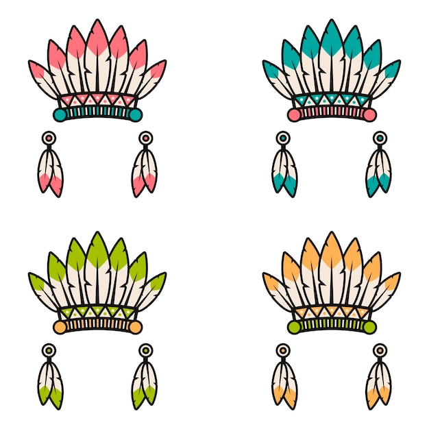 Vector set of native indian american chief hats