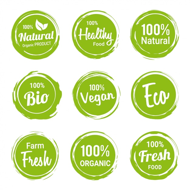 Vector set of natural organic labels vegetarian products