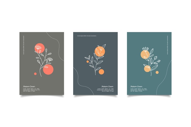 set of nature cover hand drawn