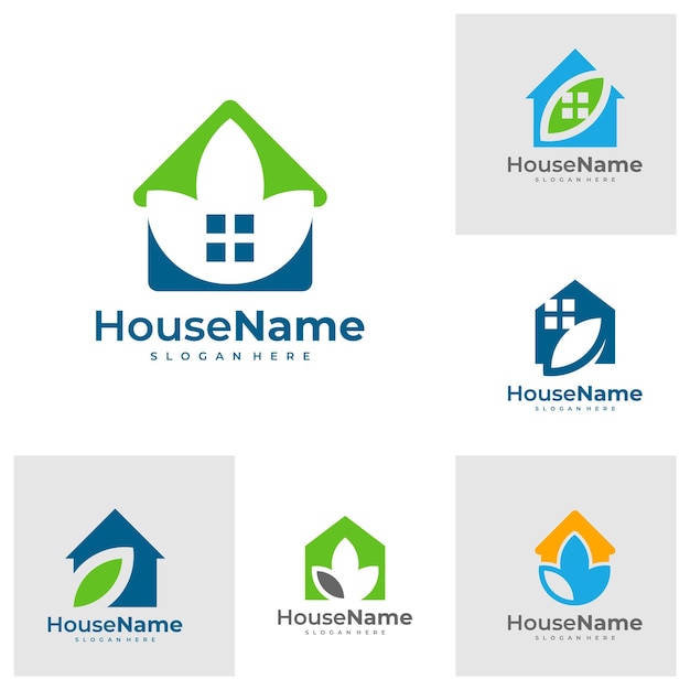 Set of Nature House logo designs concept vector Home Leaf logo template