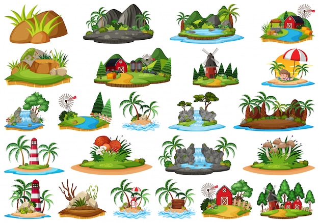 Vector set of nature island scene