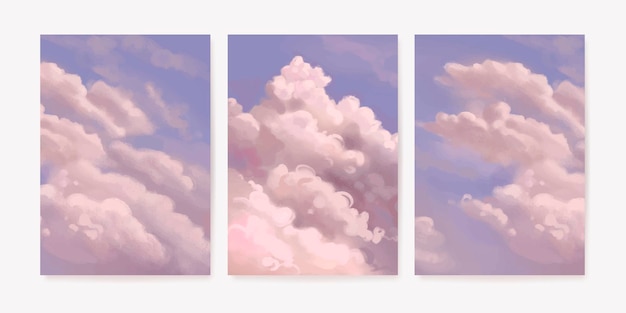 Vector set of nature landscape with sky and clouds