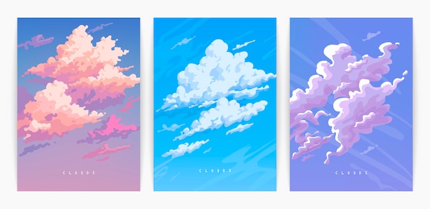 Vector set of nature landscape with sky and clouds