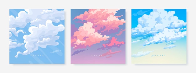 Vector set of nature landscape with sky and clouds