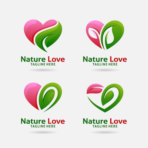 Set di design del logo di amore della natura