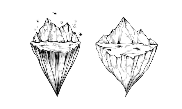 Set of Nature Mountain vector illustration Mountain and rock illustration hand drawn