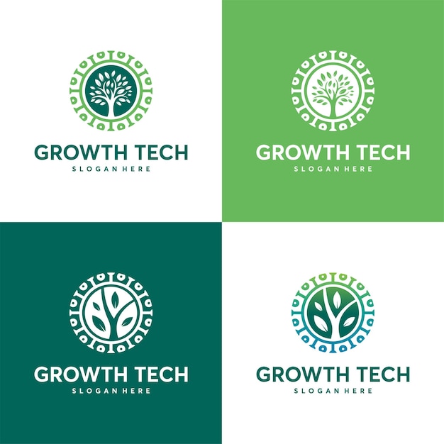 Set of Nature Tech logo template, Green Technology logo concept, Growth Technology logo