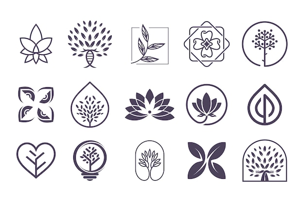 Set of nature and tree logo design vector with creative element concept