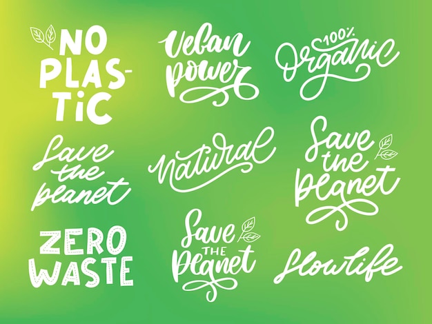 set natuurlijke vector belettering stempel illustratie slogan kalligrafie
