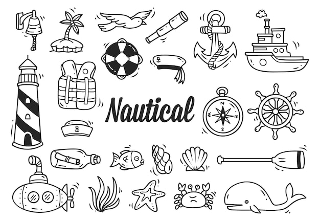 Set di doodle nautico