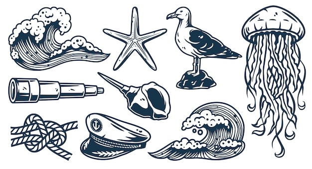 Vector set of nautical elements for marine design