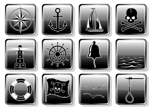 Set of nautical icons in flat design