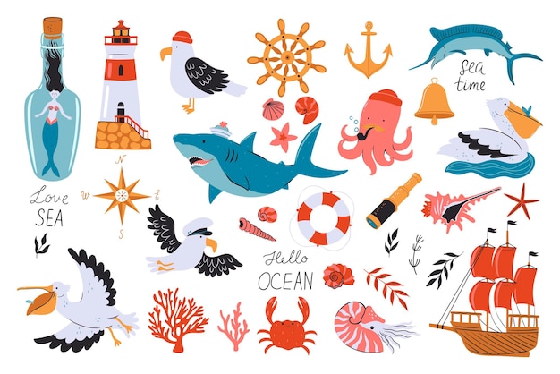Vector set of nautical items isolated on white background vector graphics