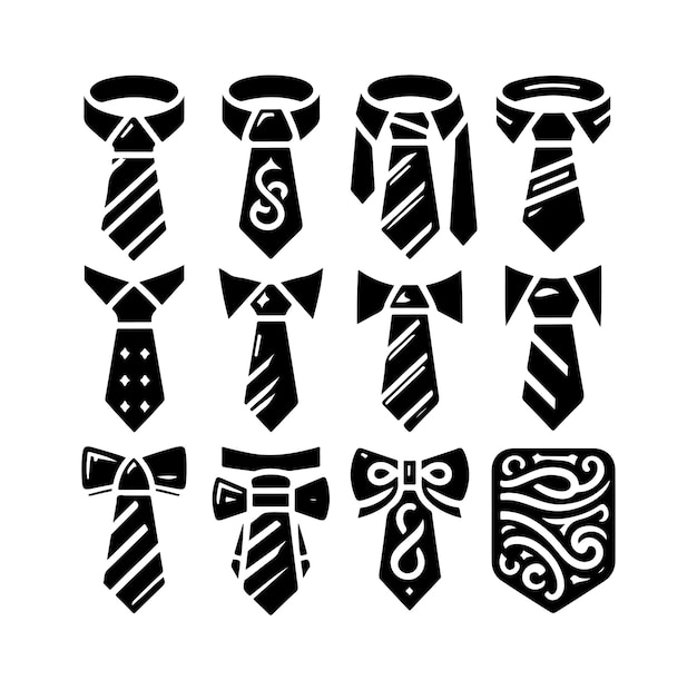 Vector set necktie icon logo silhouette vector illustration
