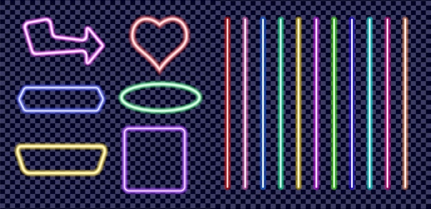 Vector set of neon colored frames and lines