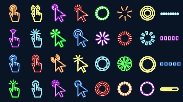 Set of neon cursors