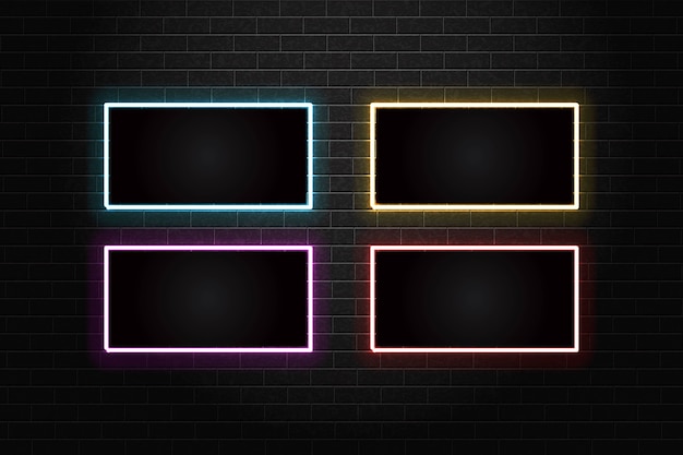 Set of neon frame template on the wall