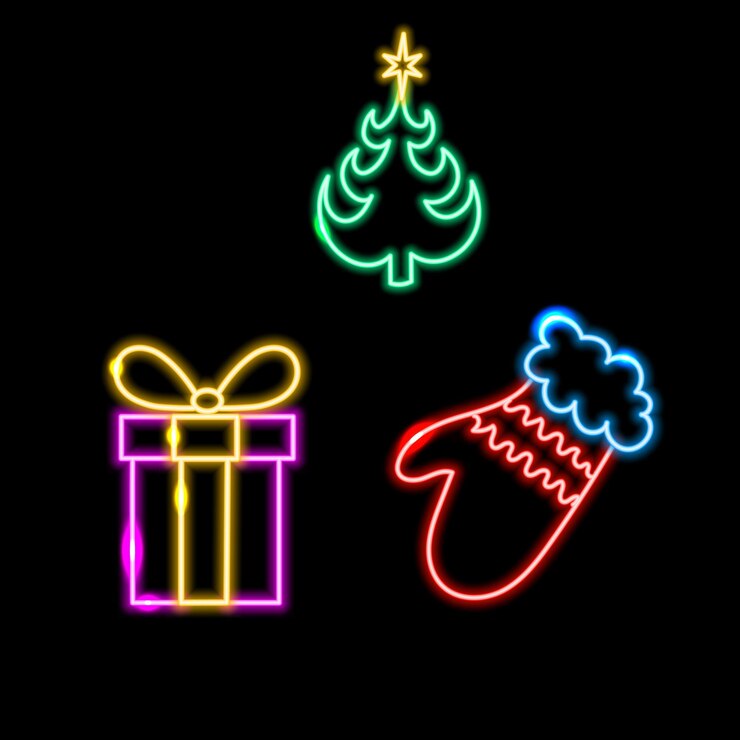 Vector a set of neon icons with a christmas theme