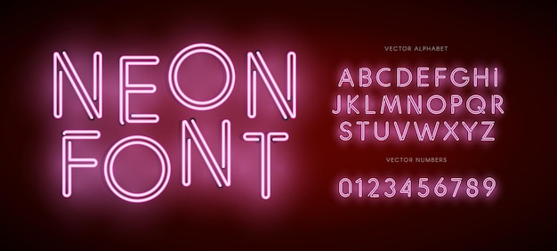 Set neon letters en cijfers type voor modern neon logo nachtlampje embleem bar en casino logo