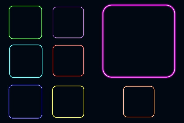 Vector set of neon light square frames