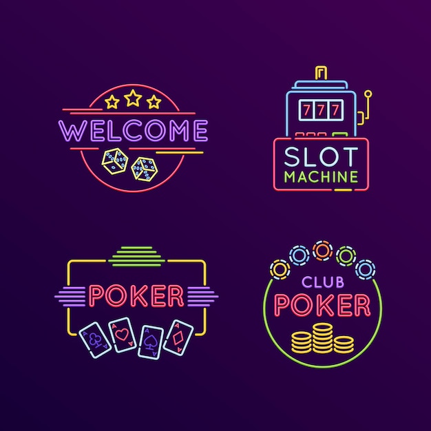 Set di insegne al neon segnaletica luminosa casinò gioco d'azzardo roulette