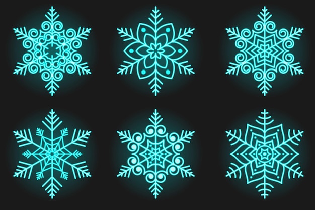 Vector set of neon snowflakes for design